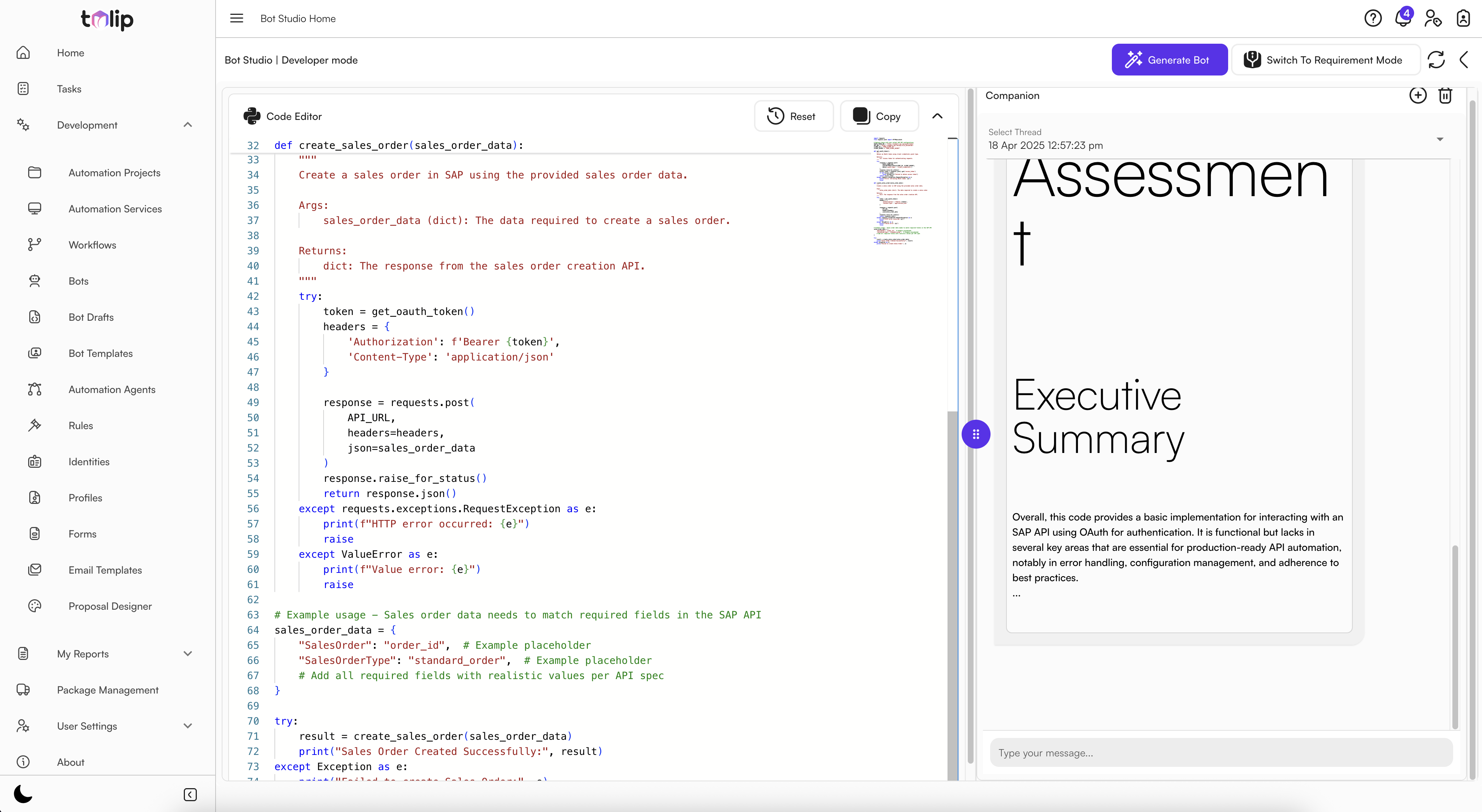 Tulip AI Bot Generation Example